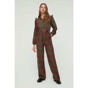 Trendyol Green Belted Plaid Overalls