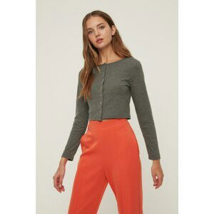 Trendyol Anthracite Snap-On Crop Knitted Blouse