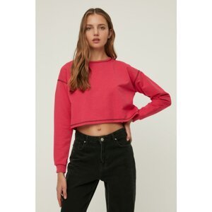 Trendyol Fuchsia Off Shoulder Crop Slim Knitted Sweatshirt