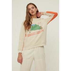 Trendyol Beige Printed Basic Raised Knitted Sweatshirt