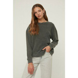 Trendyol Anthracite Back Printed Loose Wash Thin Knitted Sweatshirt