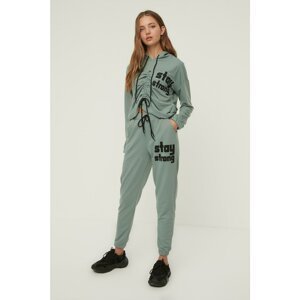 Trendyol Mint Hooded Ruffle Detailed Basic Thin Knitted Tracksuit Set