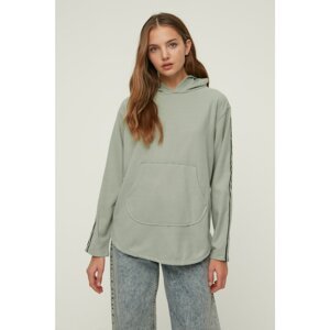 Trendyol Mint Hoodie Boyfriend Raised Knitted Sweatshirt