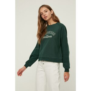 Trendyol Green Printed Loose Raised Knitted Sweatshirt