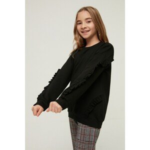 Trendyol Black Frill Detailed Girl Knitted Slim Sweatshirt