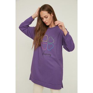 Trendyol Purple Crew Neck Printed Knitted Sweatshirt