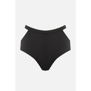 Trendyol Black Textured High Waist Cut Out Detailed Bikini Bottoms