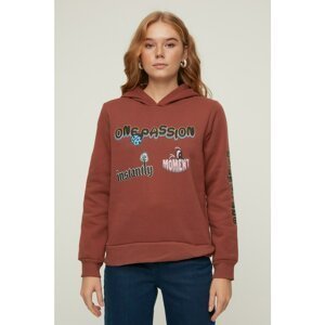 Trendyol Brown Hooded Basic Raised Knitted Sweatshirt