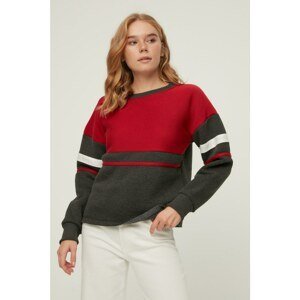 Trendyol Red Color Block Raised Basic Knitted Sweatshirt