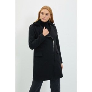 Trendyol Black Zipper Closure Collar Fur Detailed Cachet Coat