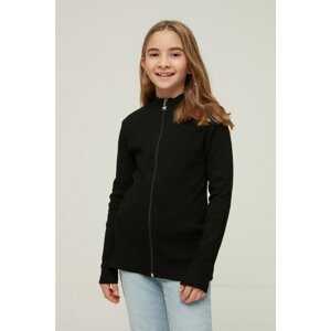 Trendyol Black Zippered Stand Up Collar Girl Knitted Cardigan