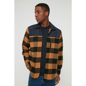 Trendyol Mustard Men Regular Fit Zippered Plaid Jacket Shirt