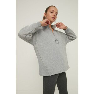 Trendyol Gray Polo Neck Oversize Raised Knitted Sweatshirt