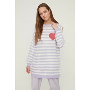 Trendyol Lilac Crew Neck Striped Long Knitwear Sweater