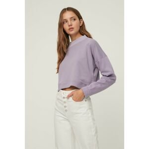 Trendyol Lilac Stand Collar Crop Knitted Thick Sweatshirt