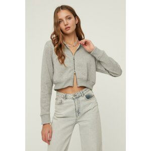 Trendyol Gray Crop Bomber Raised Knitted Sweatshirt