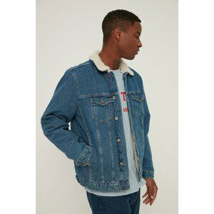 Trendyol Blue Men's Casual Fur Denim Jacket