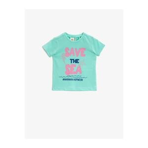 Koton Girl's Mint Slogan T-Shirt Cotton