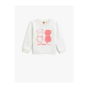Koton Cat Printed Sweatshirt Crew Neck Cotton