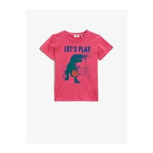 Koton Boy Pink Dinosaur Printed T-Shirt Cotton
