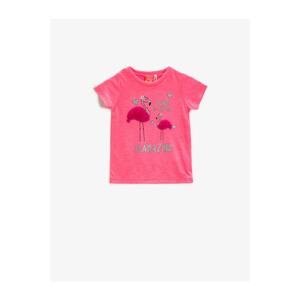 Koton Flamingo Patterned T-Shirt with Slogan