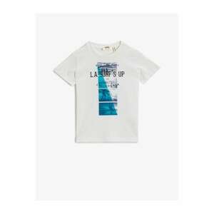 Koton Boy White Printed Short Sleeve Cotton Crew Neck T-Shirt
