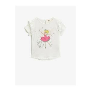 Koton Girl's Glittery Ruffled Cotton T-Shirt