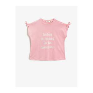 Koton Girl's Pink Light-changing T-Shirt Crew Neck Cotton Bow