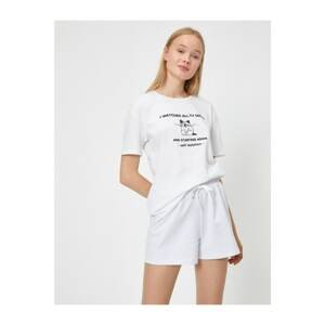 Koton Women's White Short Sleeve Printed T-Shirt
