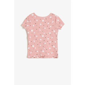 Koton Girl's Pink Crew Neck Short Sleeve Patterned T-Shirt