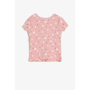 Koton Girl's Pink Crew Neck Short Sleeve Patterned T-Shirt