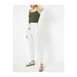 Koton Women's Belt Detailed Linen Mixed Striped Trousers