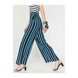 Koton Women's Blue Normal Waist Pocket Detailed Striped Trousers