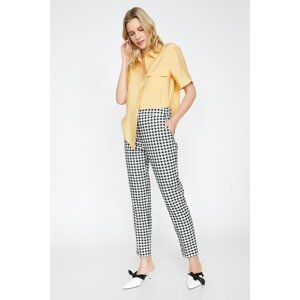 Koton Women's Black Normal Waist Pocket Detailed Checked Trousers