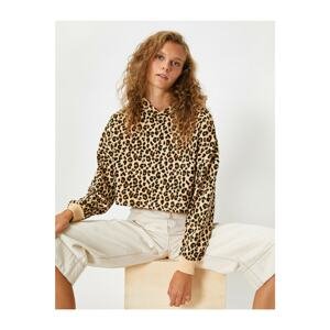 Koton Leopard Print Hoodie Crop Sweatshirt