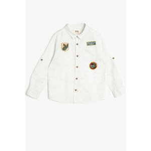 Koton Men's Ecru Embroidered Shirt