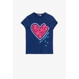 Koton Girl's Blue Printed T-Shirt