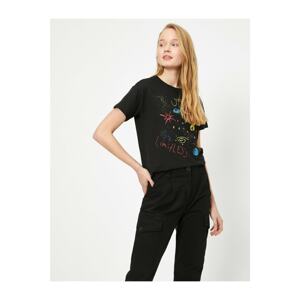 Koton Women's Black Printed T-Shirt