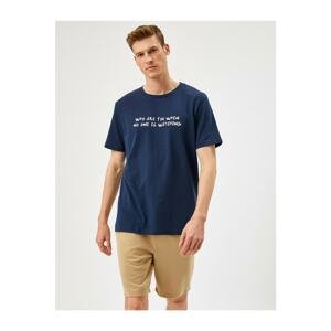 Koton Men's Indigo Printed T-Shirt Crew Neck Cotton
