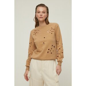 Trendyol Camel Laser Cut Detailed Basic Knitted Thin Sweatshirt