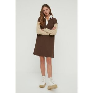 Trendyol Brown Color Block Raised Knitted Dress