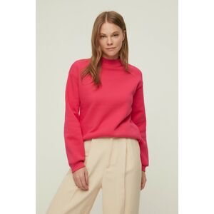 Trendyol Fuchsia Loose Stand Up Collar Printed Ragged Knitted Sweatshirt