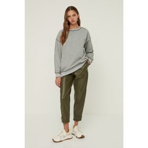 Trendyol Gray Oversized Stitched Basic Knitted Raised Sweatshirt