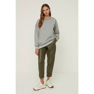 Trendyol Gray Oversized Stitched Basic Knitted Raised Sweatshirt