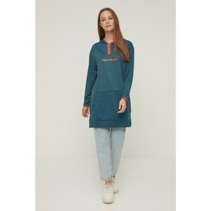 Trendyol Oil Hooded Zipper Detailed Knitted Sweatshirt