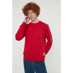 Trendyol Claret Red Men's Crew Neck Regular Fit Sweatshirt with Slogan Label