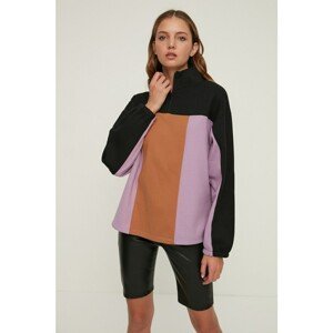 Trendyol Lilac Color Block Slim Knitted Sweatshirt