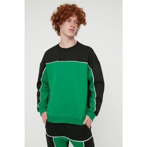 Trendyol Green Men's Oversize Fit Crew Neck Long Sleeve Color Block Pleated Sweatshirt