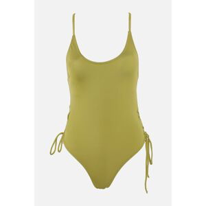 Trendyol Oil Green Eyelet Tie Detailed Swimsuit