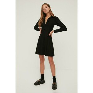 Trendyol Black Buttoned Mini Skater Knitted Dress